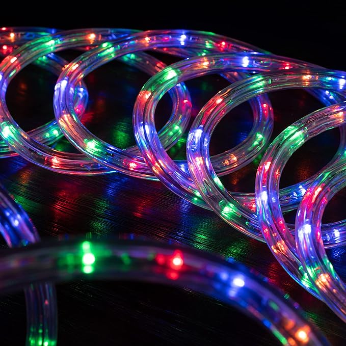 WYZworks 108LEDs, 10ft LED Outside Rope Lights, Waterproof Permanent Outdoor ETL Certified Connectable Clear Tube, Christmas Palm Tree Holiday Decorative Landscape Patio Accent Lighting - Colorful