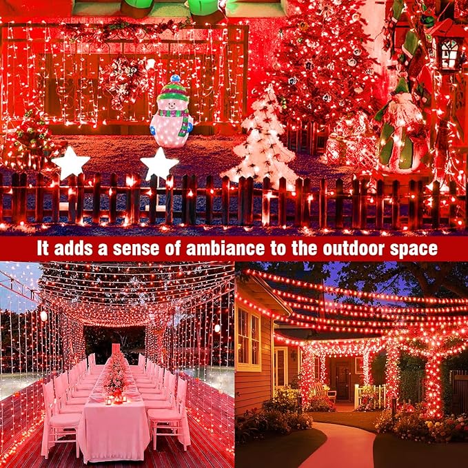 400FT Extra Long Red Christmas String Lights, LED Outdoor Waterproof Fairy Lights with Remote & Timer, 8 Modes Dimmable Seasonal Lights for Roof, Garden, Party, Wedding Decorations