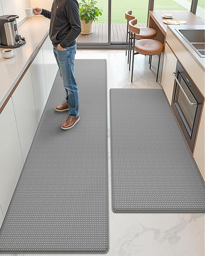 Color&Geometry Anti Fatigue Cushion Extra Large Kitchen Mat for Floor - 24x59+24x94,Easy Clean, Waterproof & Oil Proof, Anti Slip, Foam Rubber Runner Rug for Front Sink Comfort Standing, Grey Set of 2