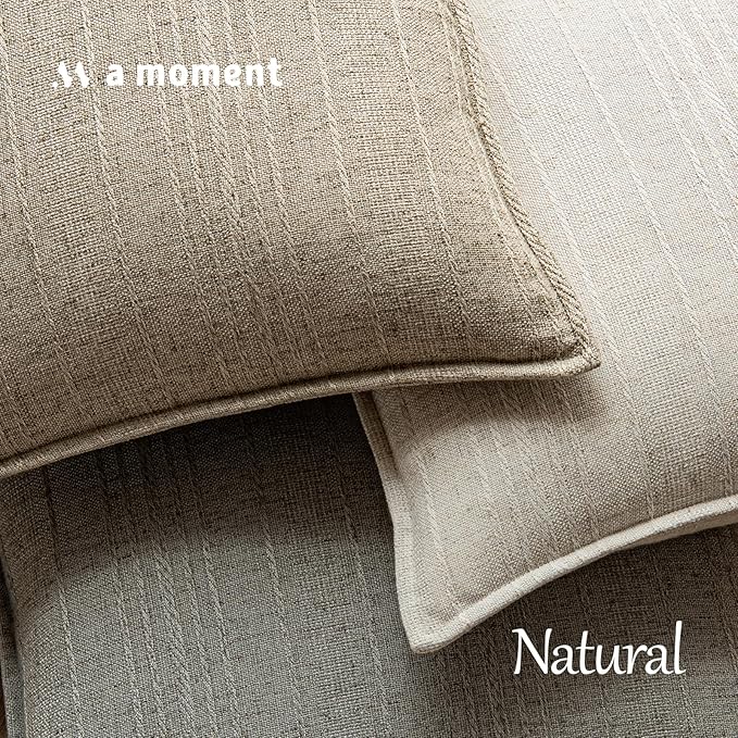 a moment Linen Pillow Covers Set of 2,Boho Farmhouse Throw Pillowcases Neutral Textured Decorative Covers for Couch Sofa Bed, Soft Linen Blend Accent Case Cushion Living Room Home Decor 18"x18"Khaki