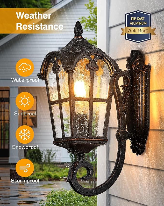 VIANIS Outdoor Wall Light, Oil Rubbed Bronze Porch Lights Outdoor, Dusk to Dawn Outside Lantern Fixtures Wall Mount, 100% Aluminum Exterior Lighting Fixtures for House, Garden, Patio, Entryway