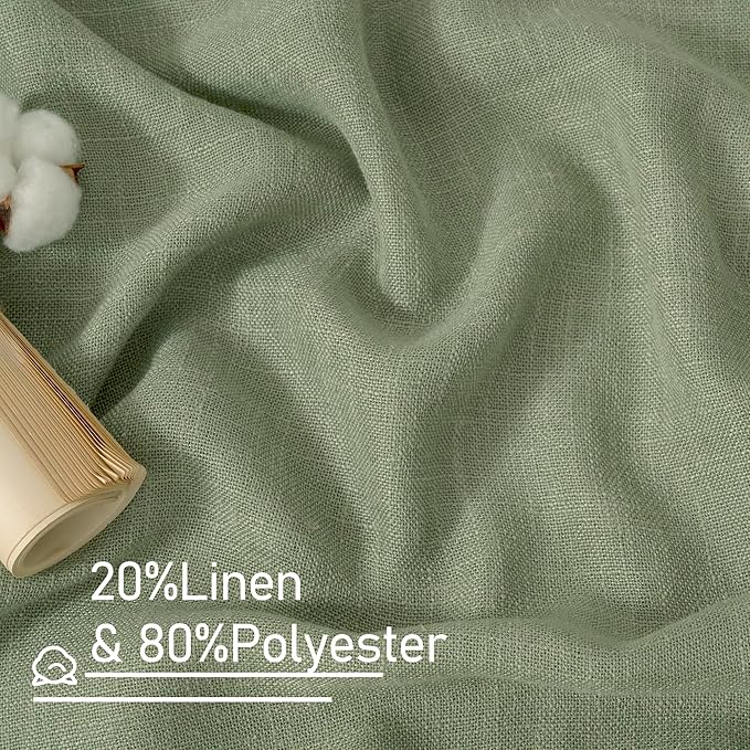 LAMIT Sage Green Semi Sheer Window Linen Curtains, 54 Inch Length Light Filtering Panels Back Tab and Rod Pocket Neutral Drapes for Bedroom/Living Room, 2 Panels, 34 x 54 Inch