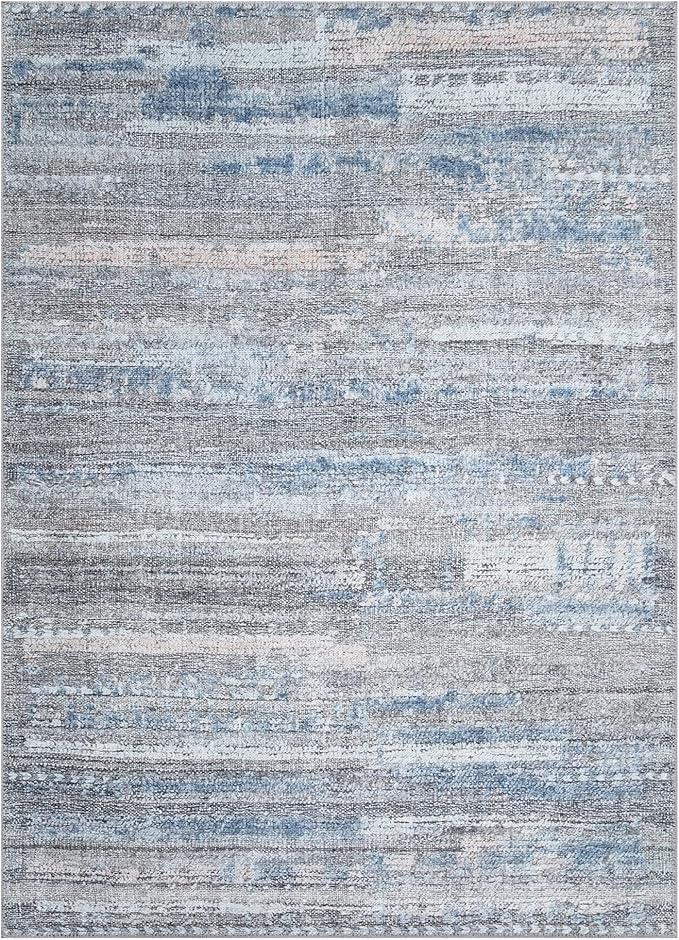 Bloom Rugs Washable Non-Slip 8' x 10' Rug - Gray/Blue/Blush Modern Abstract Area Rug for Living Room, Bedroom, Dining Room, and Kitchen - Exact Size: 8' x 10'