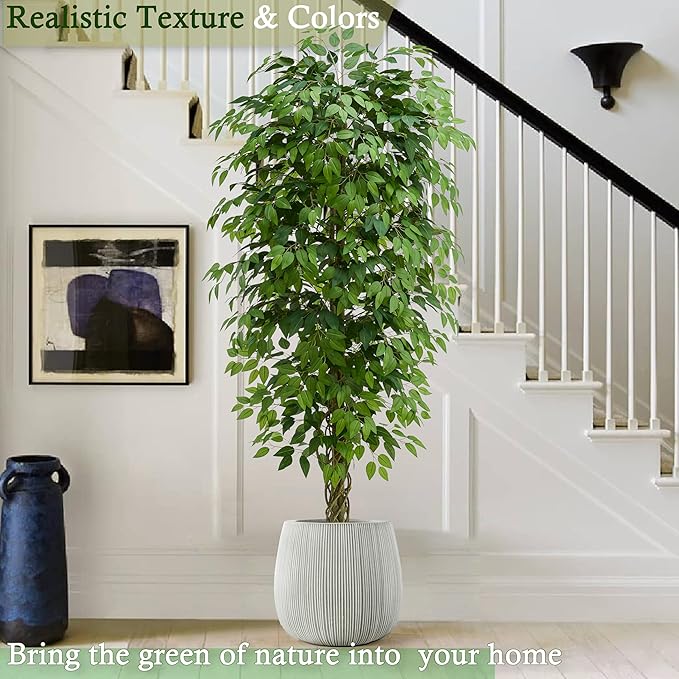 Artificial Ficus Tree,Black Pot (1, White, 7FT)