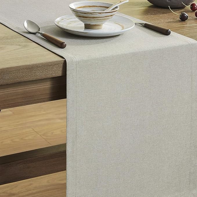 ZeeMart Basic Linen Style Table Runner, 14 x 90 Inch Vintage Grey Chambray, Rustic Farmhouse Grey Table Runners 90 Inches Long, Everyday Polyester Table Runner - Machine Washable & Easy Care