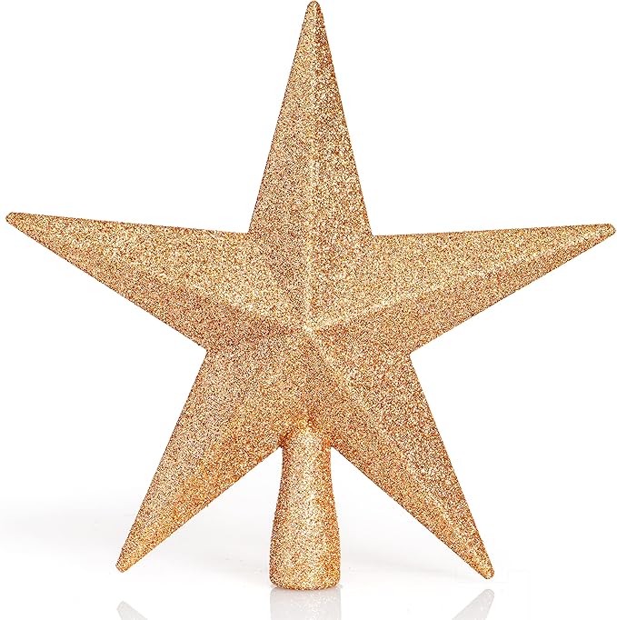 Ornativity Glitter Star Tree Topper - Christmas Decorative Xmas Holiday Bethlehem Star Trees Toppers Ornament Decor (Champagne) 8"