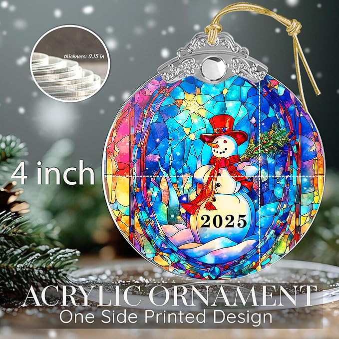 Christmas Ornaments 2025, Snowman, Unique Christmast Ornaments 4 Inch Acrylic Ornament Art, White Elephant Gifts for Adults, Gifts for Coworkers, Stocking Stuffers for Women
