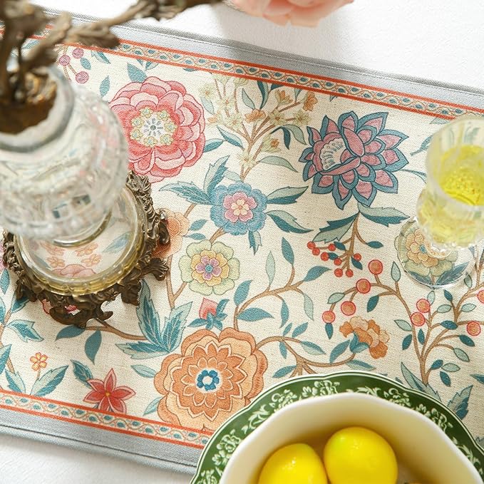 bilingaier Floral Cloth Small Runner for Table,Decorative Linen 102 Inches Long Table Runners,Farmhouse Decor Tabletop for Kitchen,Dining,Party,Home,Christmas,12"*102"