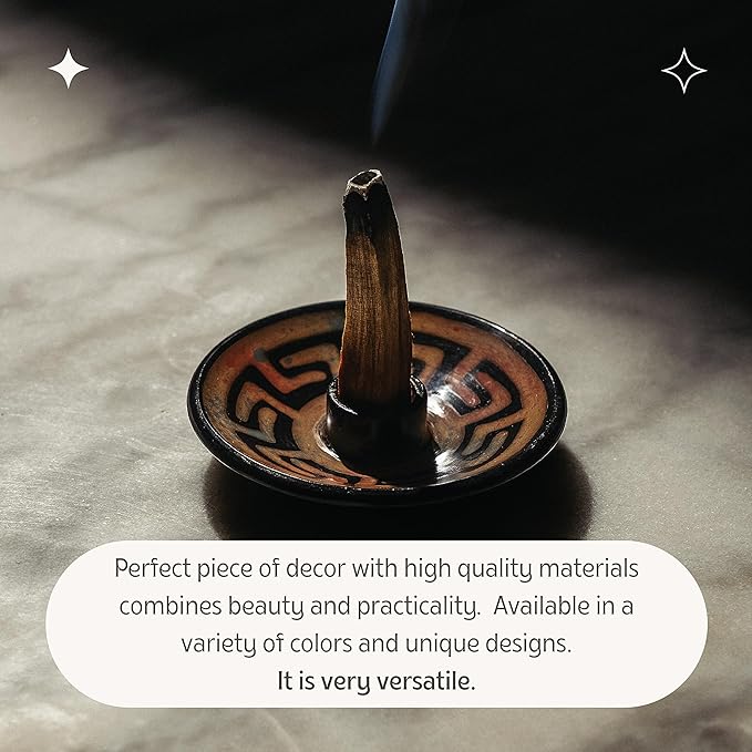 Luna Sundara Authentic Peru Pottery Palo Santo Stick Holder and Incense Holder with 5 Palo Santo Sticks Handmade Ceramic Smudge Bowl Sage Holder Peach Gift Set