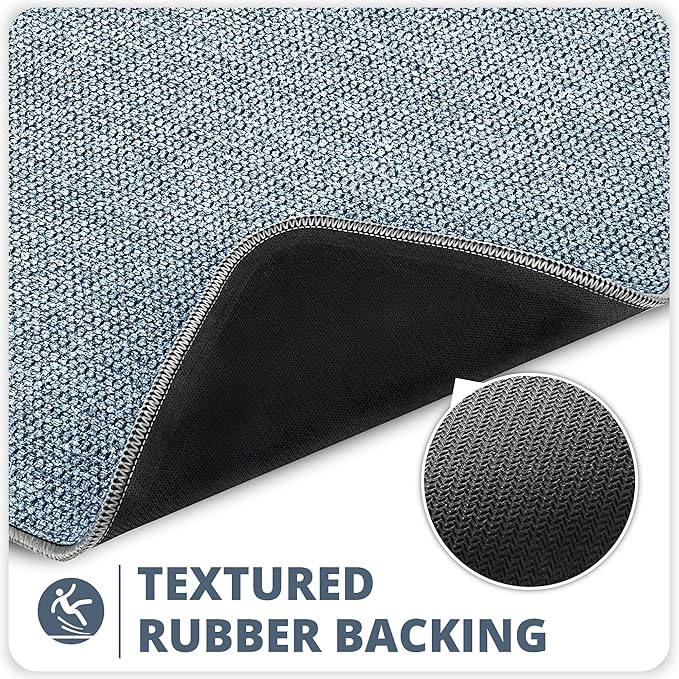 Bath Mat,Ultra Thin Bathroom Runner Rugs,Large Bath Mats for Bathroom,Quick Dry,Non-Slip,Machine Washable,Low Pile,Bath Rug,Shower Outside,Sink,Home Decor Accessories.Blue,1'5"x4'11"（17x59inch）