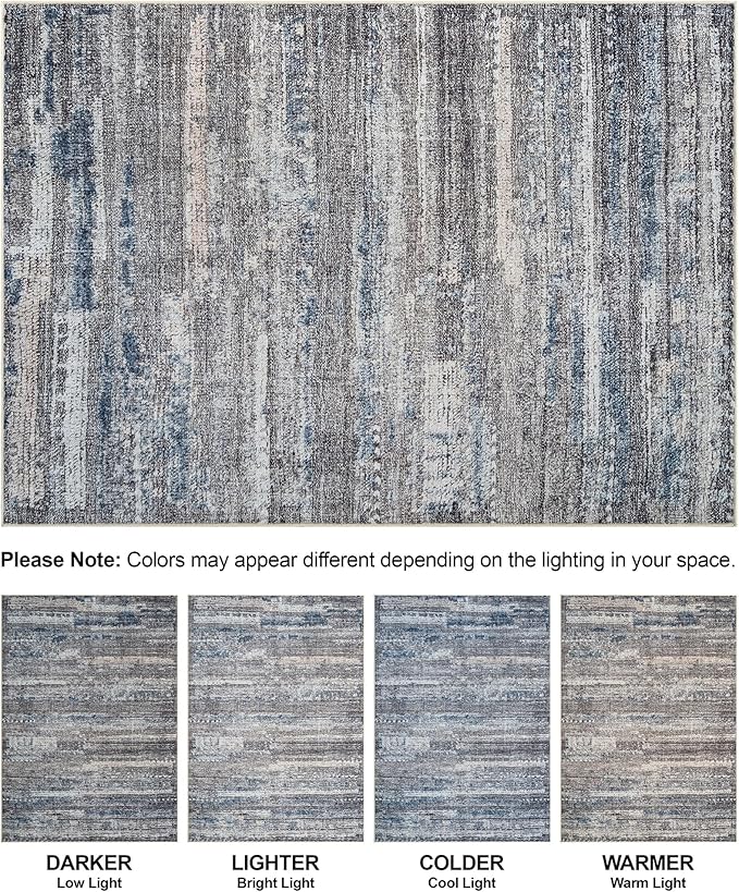 Bloom Rugs Washable Non-Slip 9' x 12' Rug - Gray/Blue/Blush Modern Abstract Area Rug for Living Room, Bedroom, Dining Room, and Kitchen - Exact Size: 9' x 12'