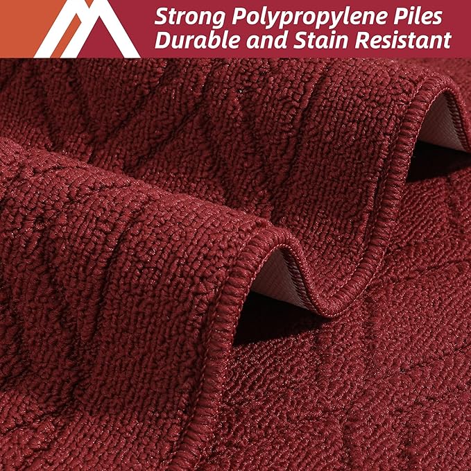 COSY HOMEER 60x24Inch/35X24Inch Kitchen Rugs Sets Non-Slip Washable Kitchen Mats for Floor Polypropylene Absorbent Kitchen Runner for Kitchen Sink Hallway Entryway(Red)
