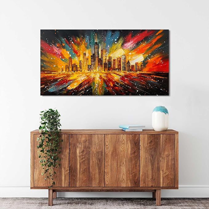 Canvas Wall Art Decor Wall Art Pictures for Living Room Canvas Art Wall Decor Modern Abstract Wall Art Prints Artwork for Walls Colorful City Wall Art Decor Kitchen Bedroom Office Wall Decor 20" X 40"