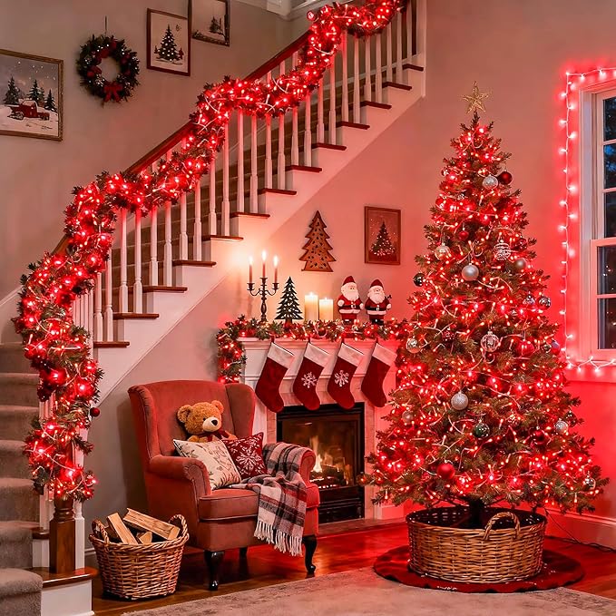 JMEXSUSS 600 LED Red Halloween Lights Outdoor Indoor, 168Ft Red Christmas String Lights Plug in Clear Wire, Light for Halloween Tree Outside Room Christmas Party Decorations