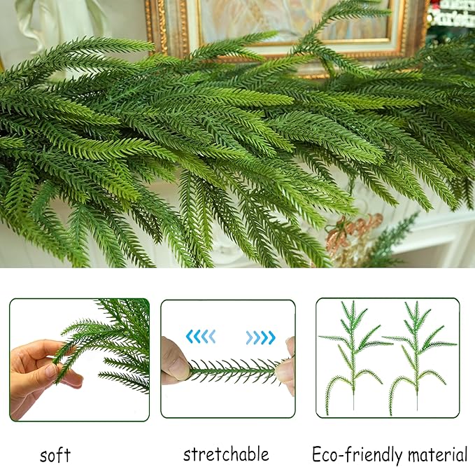 9 Ft Christmas Garland Real Touch Norfolk Pine Garland Christmas Decorations Faux Realistic Winter Pine Garlands for Mantle, Table, Stairs, Doorframe, Fireplace Indoor Outdoor Holiday Xmas Decor