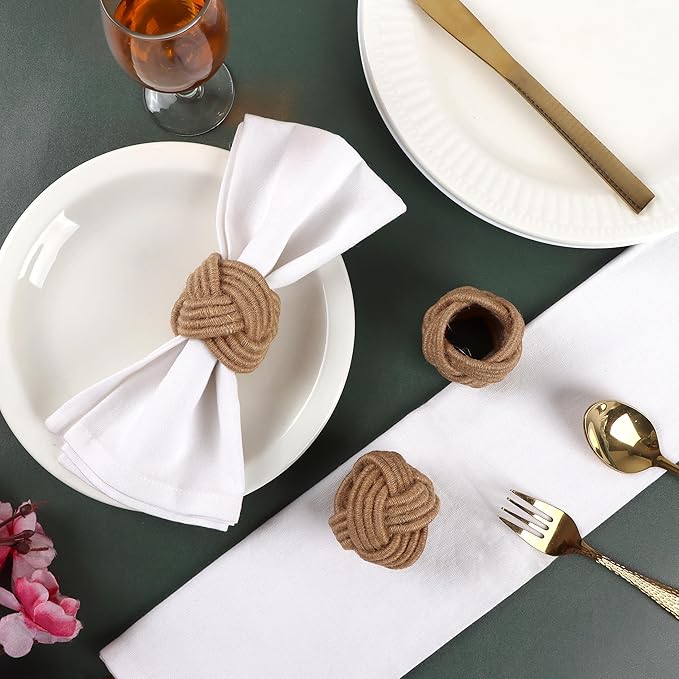ALPHA Living HOME Rustic Jute Napkin Rings Set of 12 - Natural Woven Napkin Holders for Table Décor, Parties, Weddings, Everyday Dining - Farmhouse Style Napkin Rings Accessories (Brown)