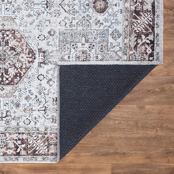 Bloom Rugs Washable Non-Slip 2x3 Rug - Beige/Brown Traditional Oriental Area Rug for Living Room, Bedroom, Dining Room, and Kitchen - Exact Size: 2' x 3'