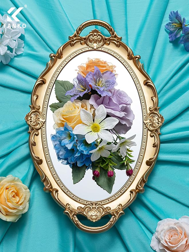 FANKO Artificial Flowers Fake Silk Rose, Mixed Combo Orange Rose Flowers Dark & Light Blue Cream Roses Delicate Blooms Set for Wedding Bridal Bouquets/Centerpieces/Home Decorations