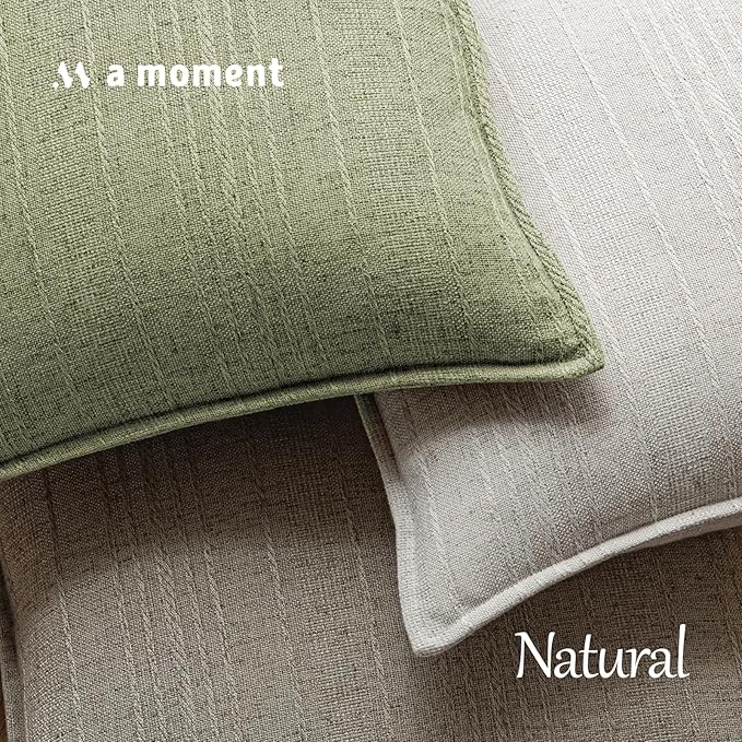 a moment Linen Pillow Covers Set of 2,Boho Farmhouse Throw Pillowcases Neutral Textured Decorative Covers for Couch Sofa,Soft Linen Blend Accent Case Cushion Home Decor 24"x24"Seeding Green
