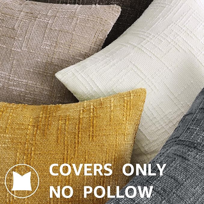 decorUhome Fall Oatmeal Chenille Throw Pillow Covers 18x18 Set of 2 Thick Textured Slubby Couch Pillow Covers Farmhouse Accent Modern Neutral Decorative Pillow Cases for Bed Sofa Living Room