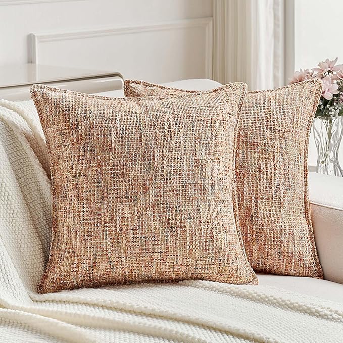 FUTEI Rust Decorative Throw Pillow Covers 18x18 Inch Set of 2,Soft Chenille Tweed Textured Cushion Case,Modern Home Decor for Couch Bed Living Room