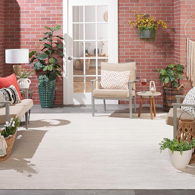 Nourison Home Essentials Indoor/Outdoor Ivory Beige 12' x 15' Area Rug, Easy Cleaning, Non Shedding, Bed Room, Living Room, Dining Room, Backyard, Deck, Patio (12x15)