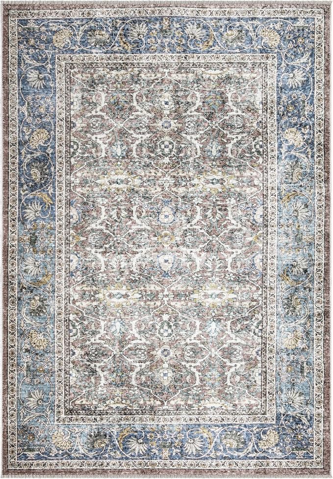 Bloom Rugs Caria Washable Non-Slip 6x9 Rug - Blue/Red Brown Traditional Area Rug for Living Room, Bedroom, Dining Room, and Kitchen - Exact Size: 6' x 9'