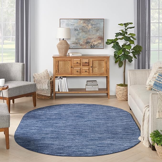 Nourison Home Essentials Indoor/Outdoor Navy Blue 6' x 9'Oval Area Rug, Easy Cleaning, Non Shedding, Bed Room, Living Room, Dining Room, Backyard, Deck, Patio (6x9 Oval)