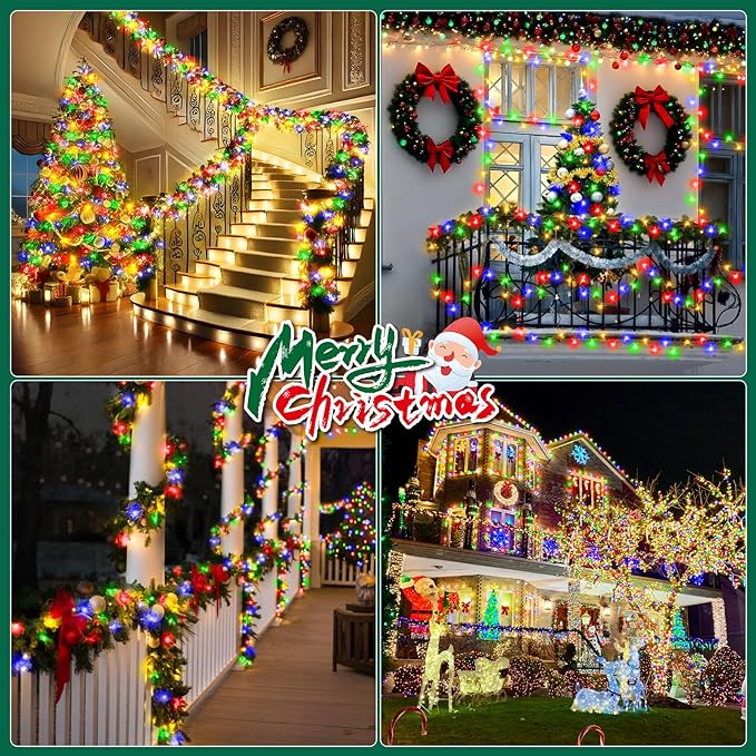 Heceltt Christmas Lights Outdoor, 403FT 1000 LED String Lights 8 Modes and Timer Memory Function Twinkle Fairy Lights IP44 Waterproof Plug in for Xmas Tree Wedding Party Holiday Decor(Multicolor)