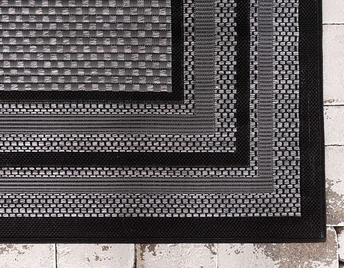 Unique Loom Outdoor Border Collection Area Rug - Multi Border (5' 3" x 8' Rectangle, Gray/ Black)