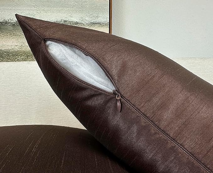 Aiking Home 20x20 Inches Faux Silk Square Throw Pillow Cover, Zipper Closure, Brown (Set of 2)