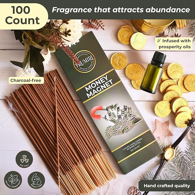 Money Magnet Incense Sticks - Pack of 100 Insence-Sticks to Attract Money - Made with Natural Raw Ingredients - Non Toxic Inciensos Indian Spiritual Insense Inscents