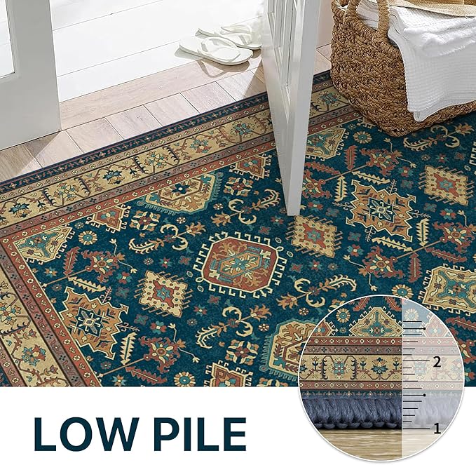GENIMO Machine Washable 6x9 Area Rugs for Living Room, Non Slip Vintage Rugs, Low Pile Lightweight Chenille Print Rug for Bedroom, Dining Room, Home Office, Black Yellow