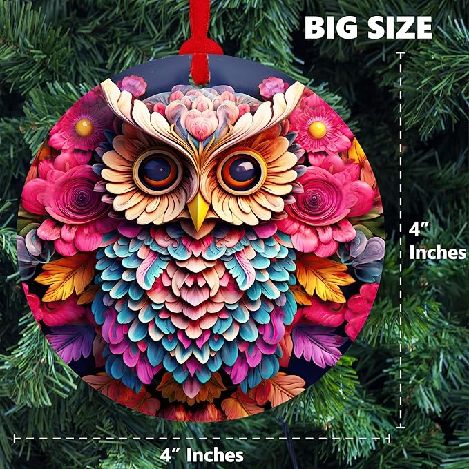Owl Christmas Ornaments, Owl Ornaments, Colorful Stained Glass Effection, Christmas Decoration, White Elephant Gift for Adults, Christian Present for Her, Funny Gift Idea for Women Who Have Everything