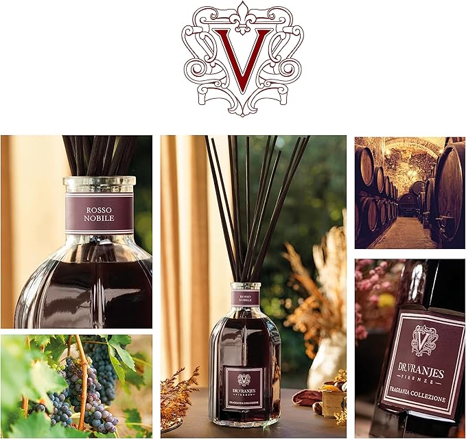 Dr. Vranjes - Rosso Nobile 500 ml Reed Diffuser + Elegant Shopping Bag, Luxury Home Fragrance, Fruity Notes of Red Wine, Orange, and Berries, Relaxing Atmosphere, Made in Italy