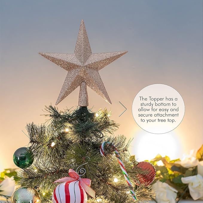 Ornativity Glitter Star Tree Topper - Christmas Decorative Xmas Holiday Bethlehem Star Trees Toppers Ornament Decor (Champagne) 8"