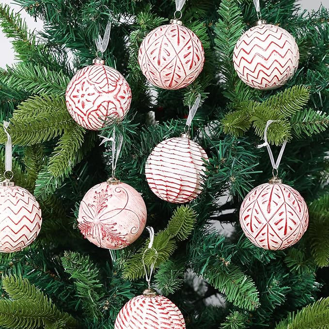 Vintage Christmas Ornaments Ball Set, 12 PCS Shatterproof Antique Traditional Christmas Tree Ornaments for Indoor Xmas Holiday Home Decor (Red)