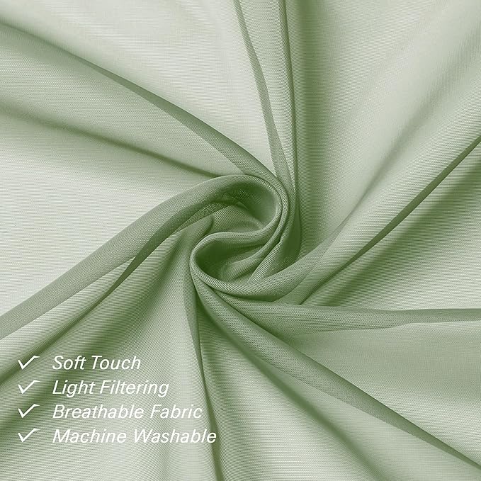 Lecloud Sage Green Curtains Sheer Tiers Set of 2 Pieces 36 Inches Long, Solid Volie Curtains Tiers Cafe Cupboard, Kitchen Window Small Curtain Rod Pockets Living Room Bedroom Gauzy Tier, 40x36 Inch