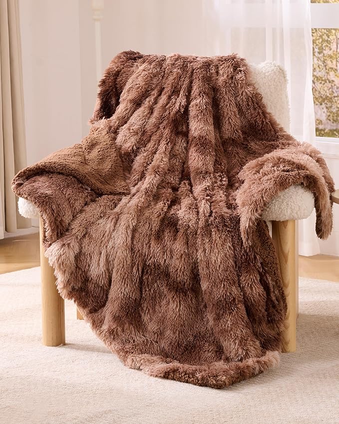 Super Soft Fluffy Faux Fur Throw Blanket for Couch, Fuzzy Sherpa Fleece Cozy Warm Gifts for Women, Room Decor Christmas Plush Thick Throw for Men, Minky Teen Gifts Winter Bedding, 50" x 60"