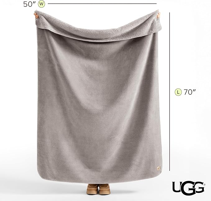 UGG Whitecap Plush Throw Blanket Fleece Soft Fluffy Throw Blankets for Couch or Bed, Home Decor, Luxury, Machine Washable, 50-inch x 70-inch, Light Grey Seal