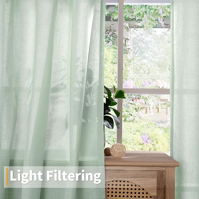 YoungsTex Light Sage Linen Curtains 63 Inch Length for Living Room Window, Light Filtering Textured Drapes with Grommet for Bedroom Kitchen Rustic Farmhouse Lightweight, 2 Panels, 42 X 63 Inch