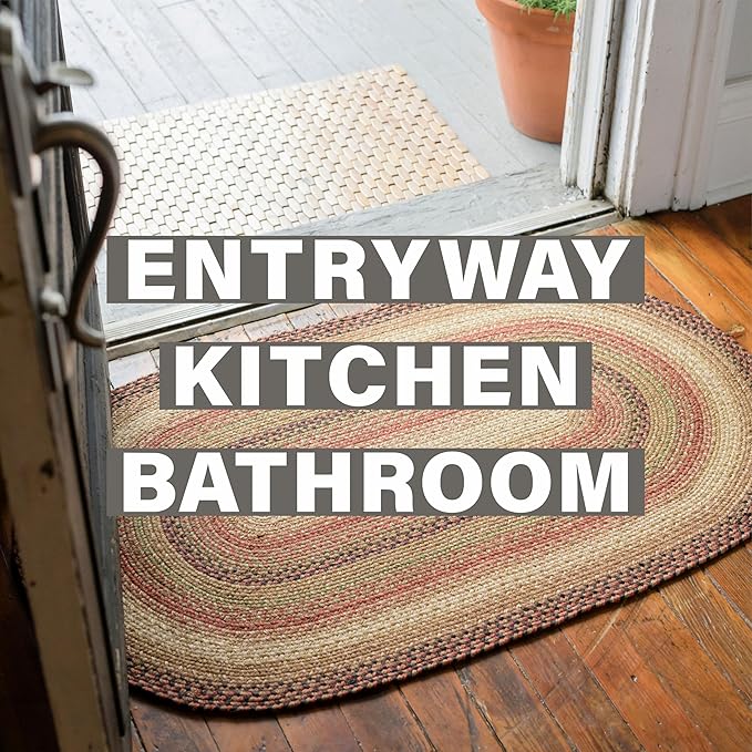 Gingerbread Oval Jute Rug 20x30 - Braided Rugs for Country Kitchens and Entryway, Easy-to-Decorate Colors, Low-Maintenance No-Shed Jute