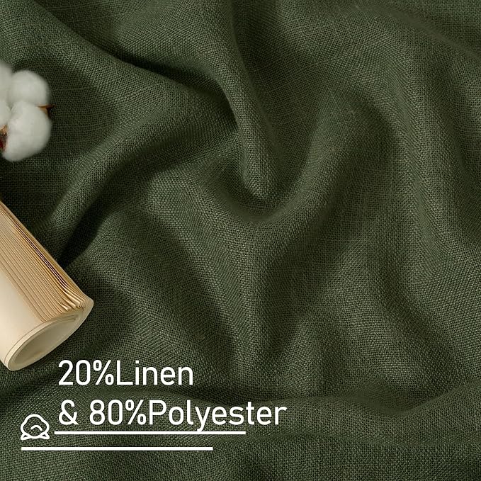 LAMIT Olive Green Linen Kitchen Curtains 30 Inch Length, Semi Sheer Light Filtering Window Panels Back Tab and Rod Pocket Drapes for Basement/Small Windows, 25 x 30 Inch, 2 Panels