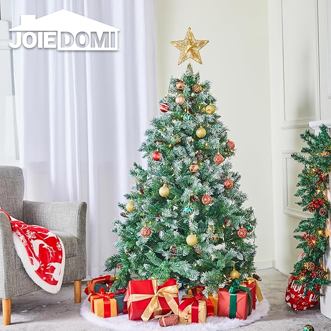 Joiedomi 9.5" Golden Christmas Star Tree Topper Radial Design, Metal Treetop Decorations with 20 LED Warm White, USB Powered Remote Control for Home Holiday Xmas Party Indoor Decor
