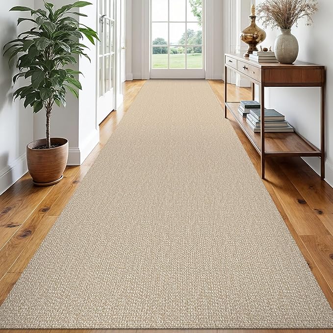 EARTHALL Extra Long Runner Rug 3x18 Ft Washable Runners for Hallways Cotton Non Slip Entryway Runner Braided Kitchen Runner Indoor Outdoor Carpet Runners for Hotels, Officel, Stair, Send/Beige