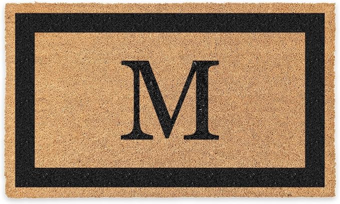 Coco Mats 'N More Black Single Bordered Monogrammed Coco Doormat 18" x 30" with Vinyl Backing | Personalized Door Mat for Home Entrance | Tough Coir Bristles Cleans Dirtiest Shoes | Housewarming Gifts
