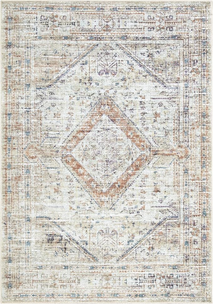 Bloom Rugs Washable Non-Slip 3' x 5' Rug - Peach/Beige Traditional Area Rug for Living Room, Bedroom, Dining Room, and Kitchen - Exact Size: 3' x 5'