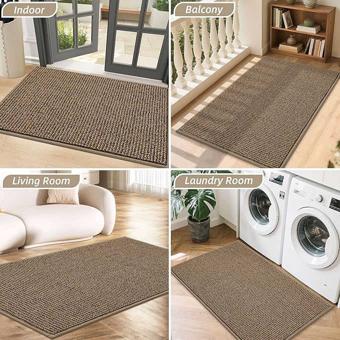 BEQHAUSE Dirt Trapper Door Mat 24" x 36", Non-Slip Washable Doormats Entrance Mat, Dirt Resistant and Absorbent Welcome Mat, Low Profile Floor Mats for Front Back Door and Entryway, Beige