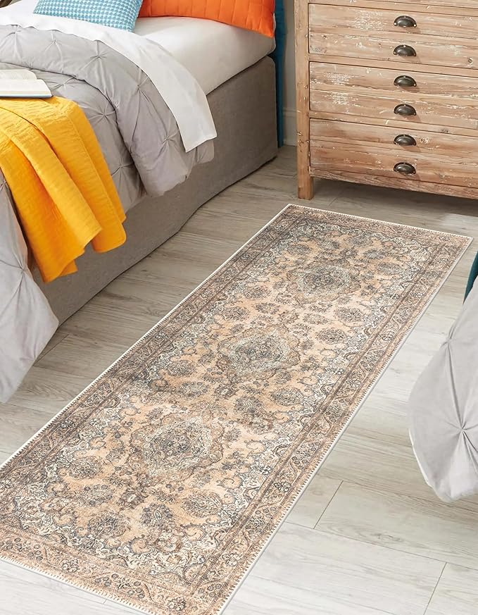 Keen Home Design 2x12 Rug - Machine Washable Runner Rug with Non-Slip Backing, Ideal for Hallway, Entryway, Kitchen, Laundry Room - Vintage, Easy Clean, Durable, Low Pile - (2'6" x 12')