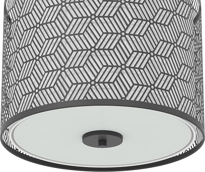 Inlight 14" Wide 3-Light Modern Drum Semi Flush Mount Ceiling Light with Black Metal Frame and White Fabric Shade, Bulb Not Included, IN-0347-3-BK
